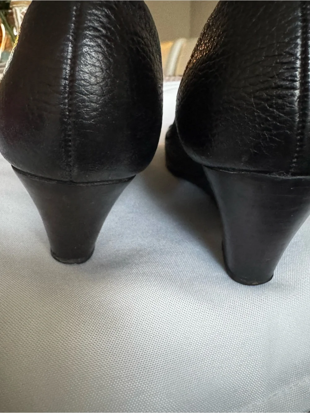 Tory Burch Black Leather Peep-Toe Flats with Silver Logo Medallions